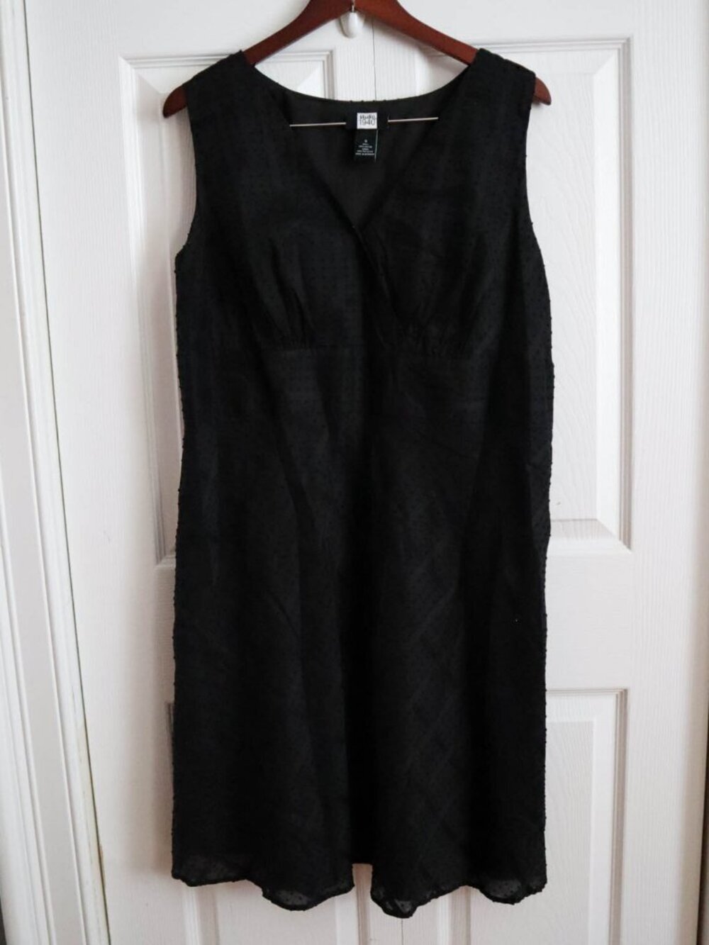 Studio 1940 Black Sleeveless Cotton Midi Little Black Dress Swiss Dot Sz 16